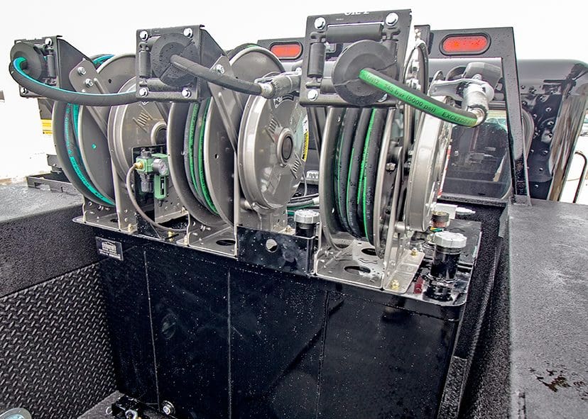 lube skid mounted in service truck bed