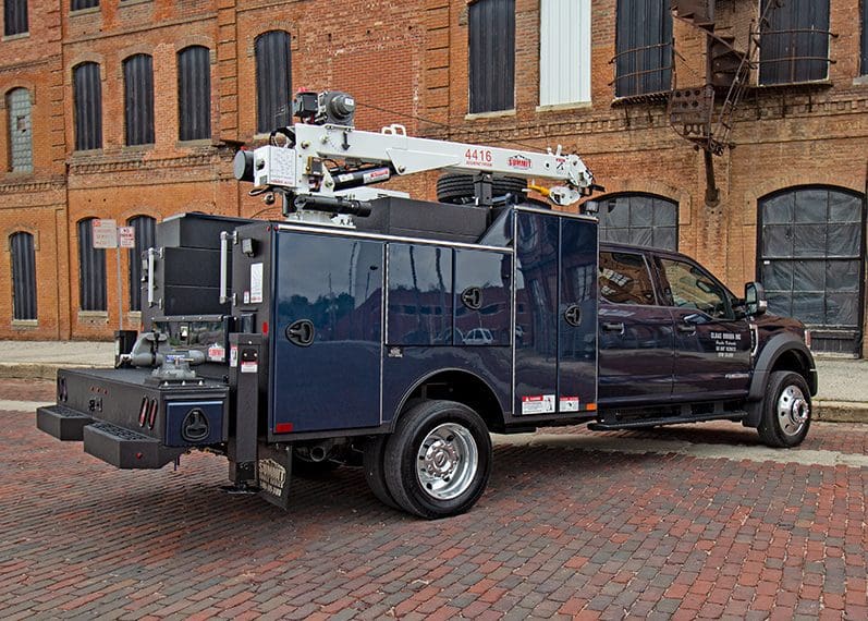 blue service truck with electric/hydrulic